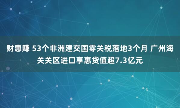 财惠赚 53个非洲建交国零关税落地3个月 广州海关关区进口享惠货值超7.3亿元
